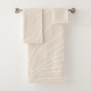 Minimal Abstract Lines Beige Bath Towel Set