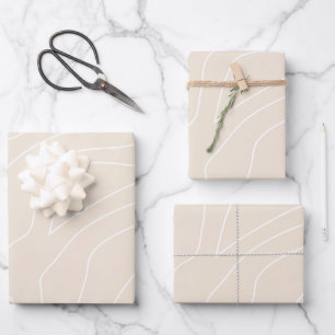 Minimal Abstract Lines Beige Wrapping Paper Sheet