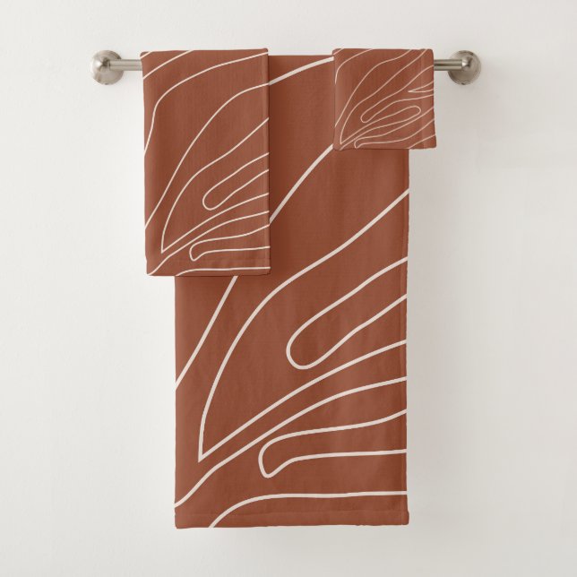 Minimal Abstract Lines Rust Terracotta Bath Towel Set (Insitu)