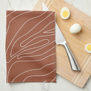 Minimal Abstract Lines Rust Terracotta Kitchen Towel