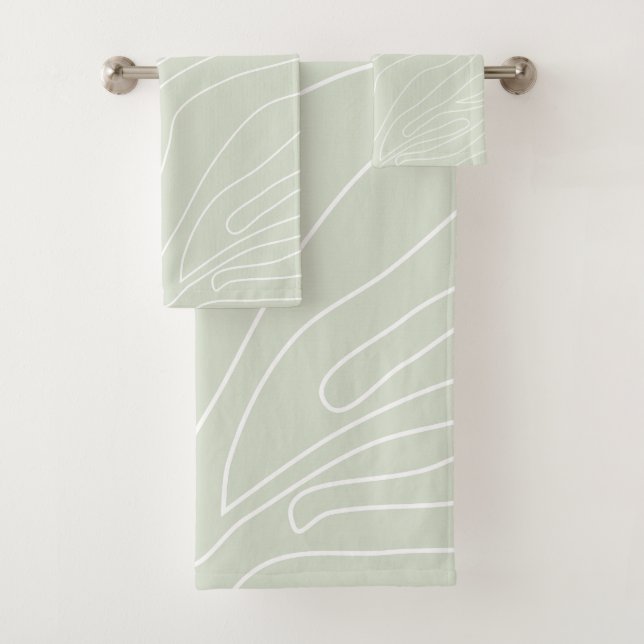Minimal Abstract Lines Sage Green Bath Towel Set (Insitu)