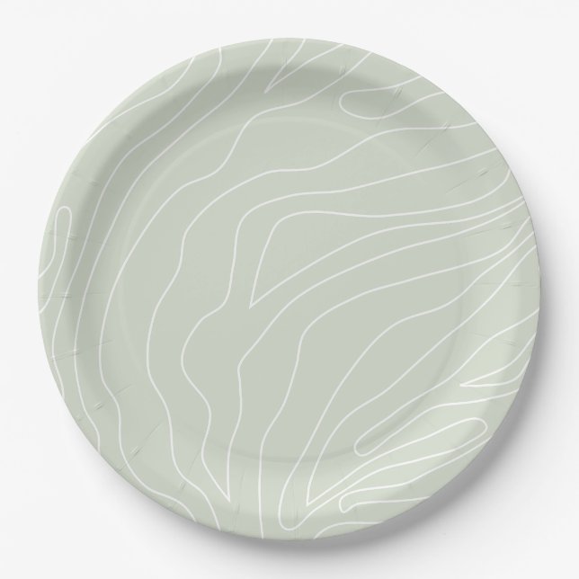Minimal Abstract Lines Sage Green Paper Plate (Front)