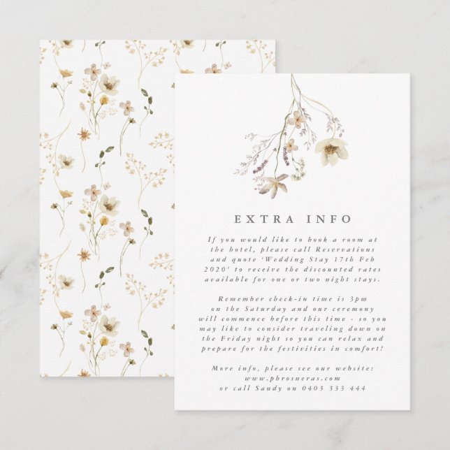 Minimal Abundance Dried Wildflower Pampas Wedding Enclosure Card (Front/Back)