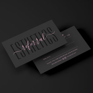 Minimal Aesthetician Beauty Aesthetic Black Pink Referral Card