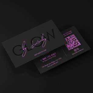 Minimal Aesthetician Black Purple Glow Specialist Business Card