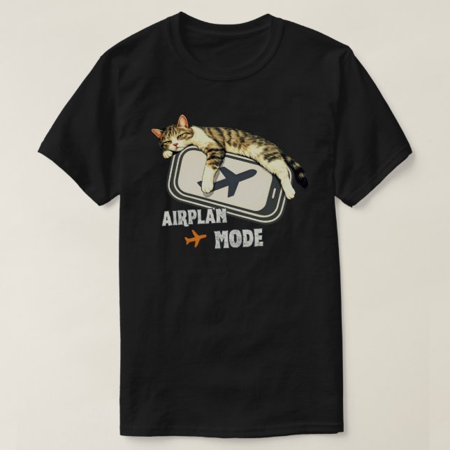 Minimal Airplane Mode Cat Design T-Shirt (Design Front)