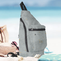 Minimal Airplane Slate Grey Gold Monogram Travel Sling Bag