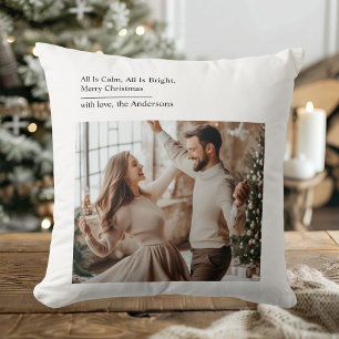 Minimal All Is Calm All Is Bright Christmas Photo  Throw Pillow