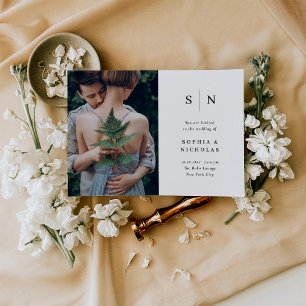 Minimal and Chic Black and White Photo Wedding Invitation