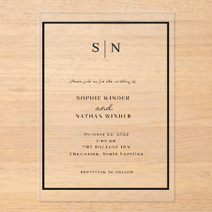 Minimal and Chic Black and White Wedding Acrylic Invitations