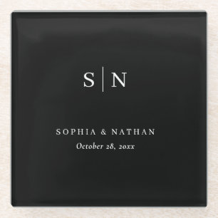 Minimal and Chic   Black and White Wedding Glass Coaster