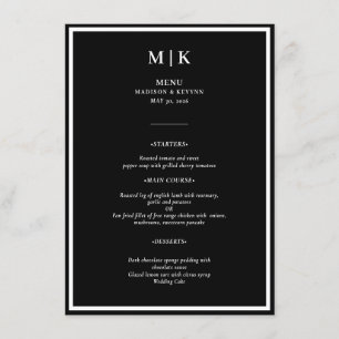 Minimal and Chic Black and White Wedding Menu