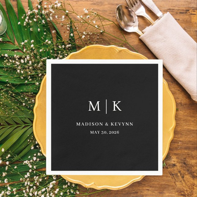 Minimal and Chic | Black and White  Wedding Napkin (Creator Uploaded)