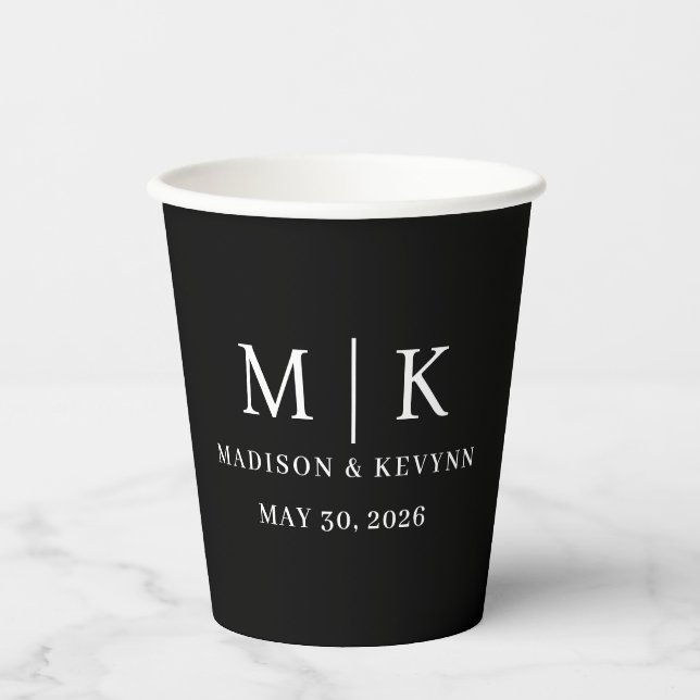 Minimal and Chic | Black and White  Wedding Paper Cups (Front)