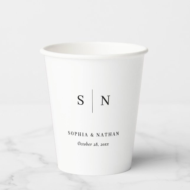 Minimal and Chic | Black and White Wedding Paper Cups (Front)