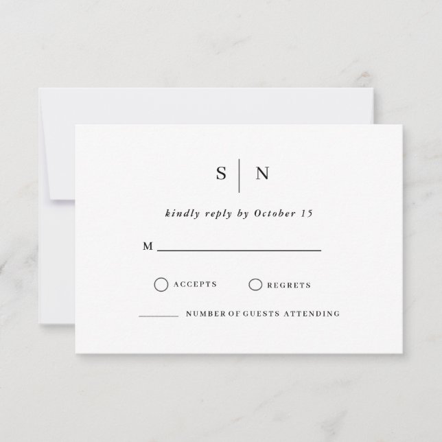 Minimal and Chic | Black and White Wedding RSVP Ca Card (Front)