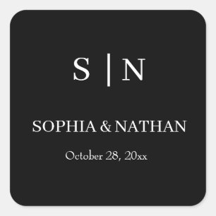 Minimal and Chic   Black and White Wedding Square Sticker
