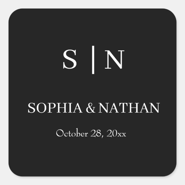 Minimal and Chic | Black and White Wedding Square Sticker (Front)
