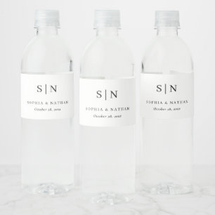 Minimal and Chic   Black and White Wedding Water Bottle Label