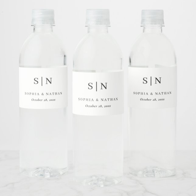 Minimal and Chic | Black and White Wedding Water Bottle Label (Bottles)