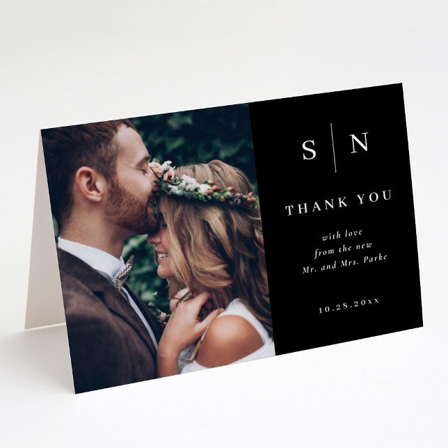 Minimal and Chic | Black Photo Wedding Thank You Card (Creator Uploaded)