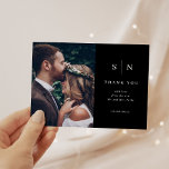 Minimal and Chic | Black Photo Wedding Thank You Postcard<br><div class="desc">These elegant,  modern wedding thank you postcards feature a simple black and white text design that exudes minimalist style,  with your favourite personal wedding photo. Add your initials or monogram to make them completely your own.</div>
