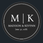 Minimal and Chic | Black Wedding Monograms Classic Round Sticker<br><div class="desc">Minimal and Chic | Black Wedding Monograms Classic Classic Round Sticker the text, and easily create your personalized Classic Round Sticker . Click EDIT to change the background colour or text colour. You can TRANSFER this DESIGN on other Zazzle products and adjust it to fit most of the Zazzle items....</div>