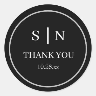 Minimal and Chic Black Wedding Thank You Card Classic Round Sticker