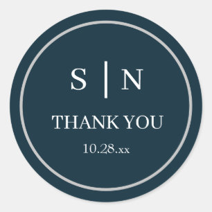 Minimal and Chic   Black Wedding Thank You Card Classic Round Sticker