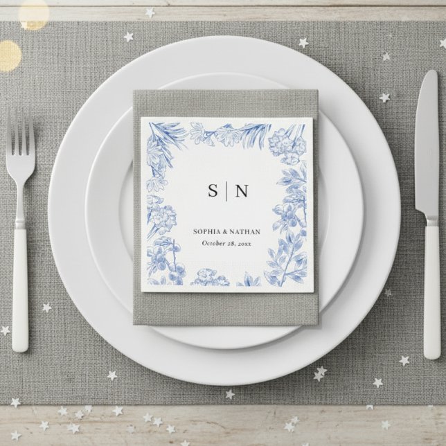 Minimal and Chic Blue Elegant Floral Napkin (Creator Uploaded)