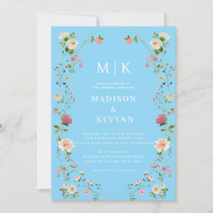 Minimal and Chic Blue French Floral Wedding Invitation