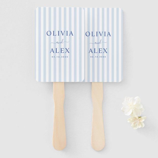 Minimal and Chic Blue French Personalized Wedding  Hand Fan (Front and Back)