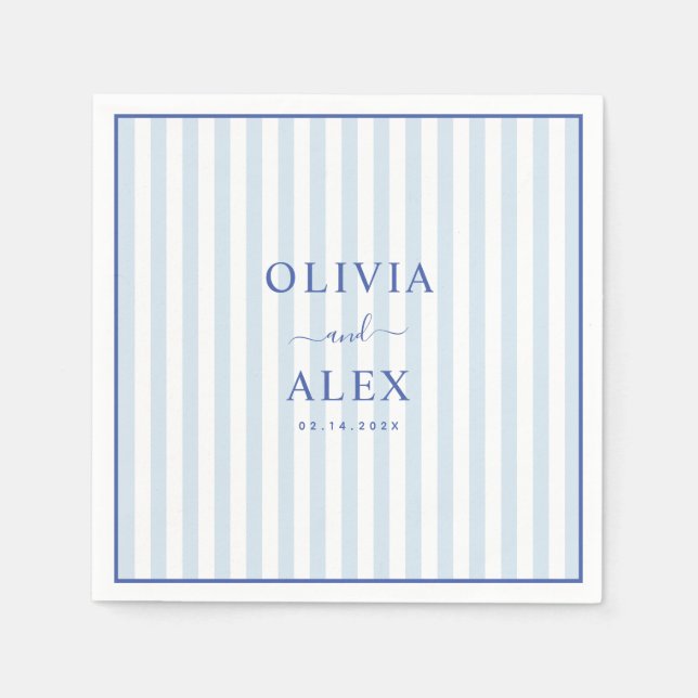 Minimal and Chic Blue French Personalized Wedding  Napkin (Front)