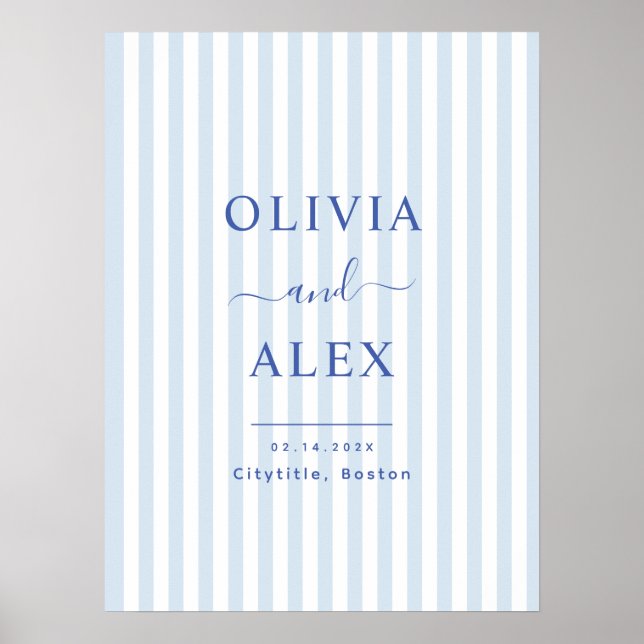 Minimal and Chic Blue French Personalized Wedding Poster (Front)