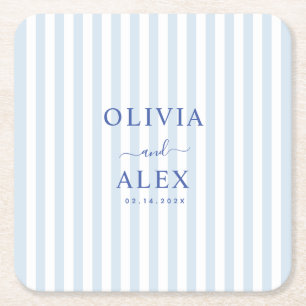 Minimal and Chic Blue French Personalized Wedding Square Paper Coaster