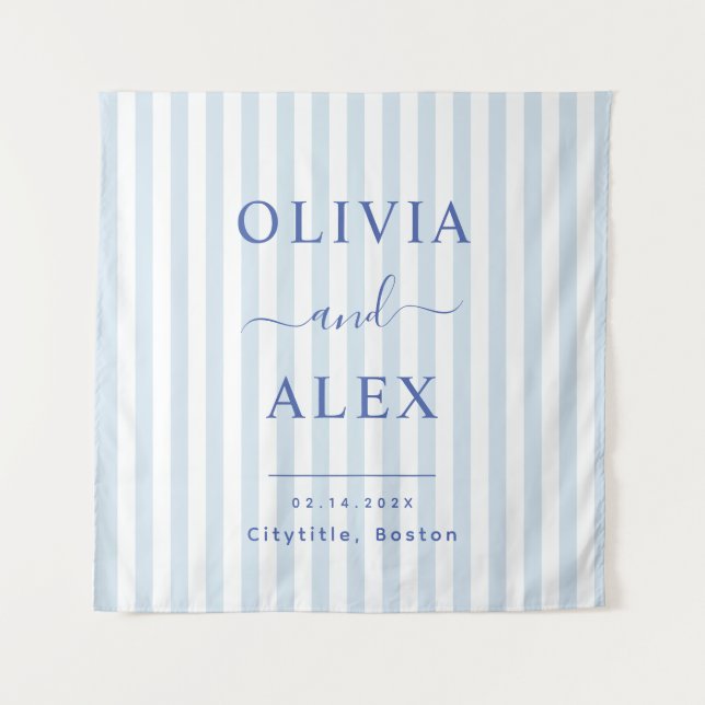 Minimal and Chic Blue French Personalized Wedding Tapestry (Front)