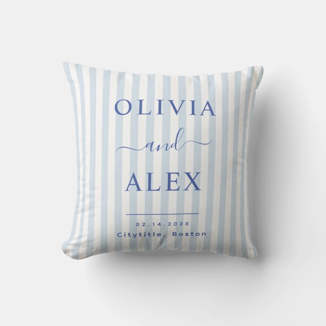 Minimal and Chic Blue French Personalized Wedding Throw Pillow (Front)