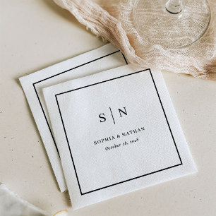 Minimal and Chic Border Black and White Wedding Napkin