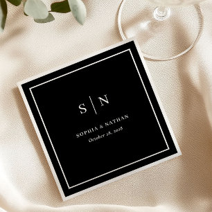 Minimal and Chic Border Dark Black Wedding Napkin