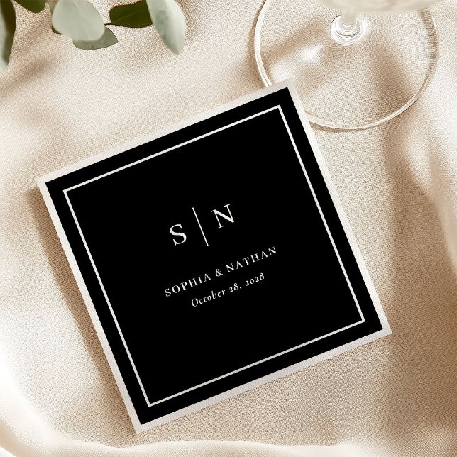 Minimal and Chic Border | Dark Black Wedding Napkin (Creator Uploaded)