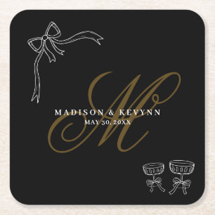 Minimal and Chic    Bow Wedding  Square Paper Coaster
