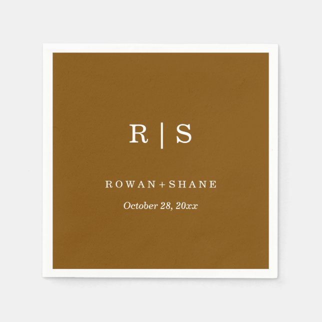 Minimal and Chic | Brown Wedding Napkin with White (Front)