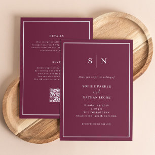 Minimal and Chic   Burgundy All in One Wedding Invitation