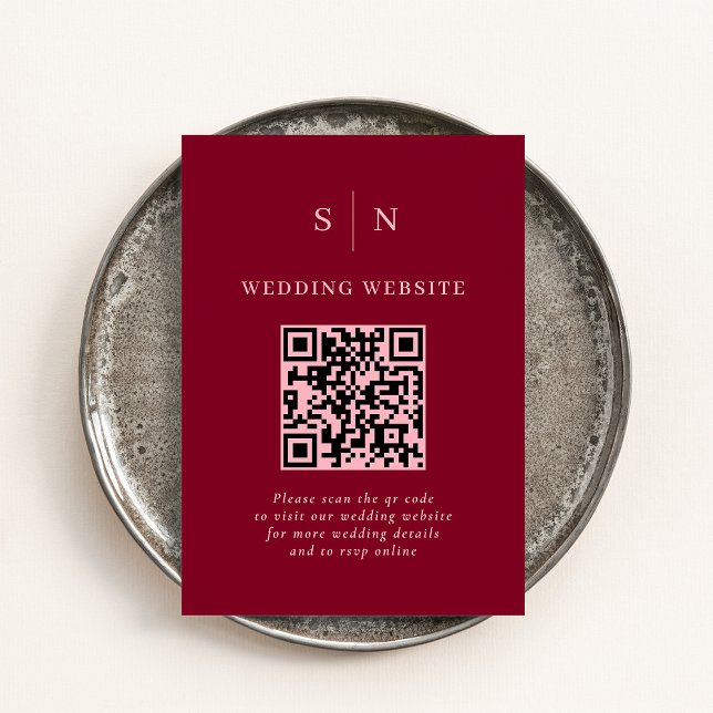 Minimal and Chic Burgundy and Pink QR Code Wedding Enclosure Card (Creator Uploaded)