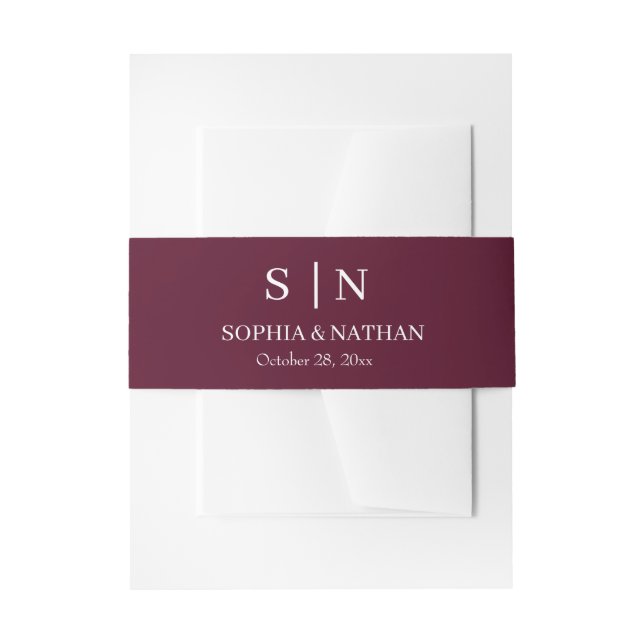Minimal and Chic | Burgundy and White Wedding Invitation Belly Band (Front Example)