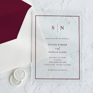Minimal and Chic   Burgundy Border Wedding Acrylic Invitations