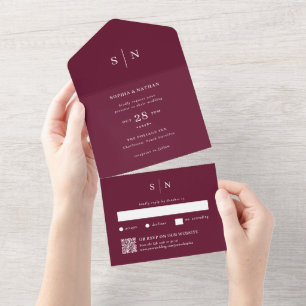 Minimal and Chic Burgundy   QR Code Wedding   All In One Invitation