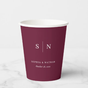 Minimal and Chic Burgundy Red Wedding Paper Cups