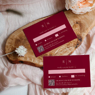 Minimal and Chic Burgundy Traditional and QR Code RSVP Card