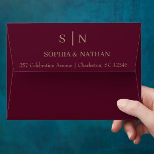 Minimal and Chic   Burgundy Wedding Envelope
